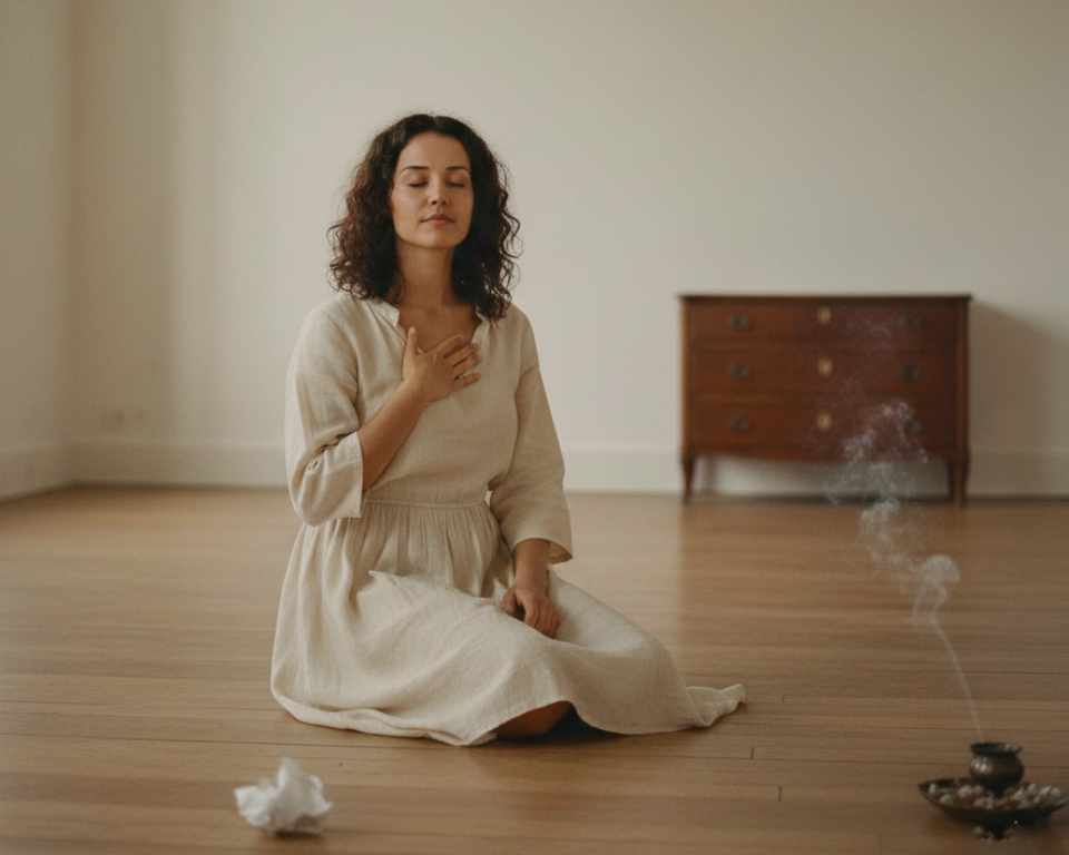 Anna räuchert in ihrem Zimmer, still am Boden kniend